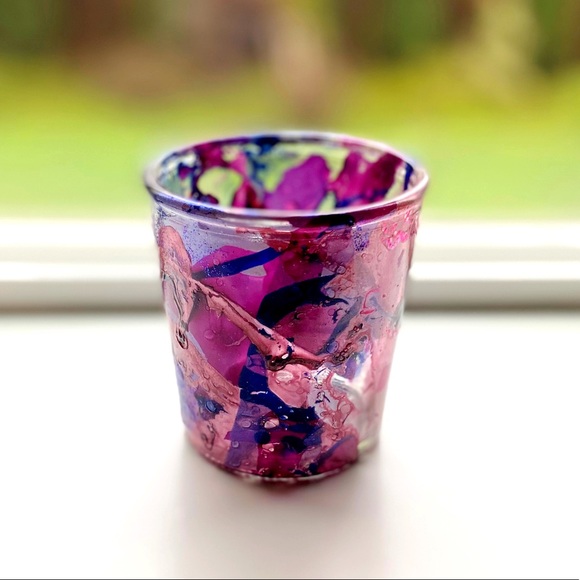 Marbled Colorful Votive Candle Holder Handmade - Picture 2 of 5